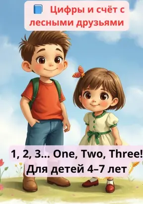 «Цифры и счёт с лесными друзьями» Раскраска для детей 4–7 лет, которые учат английский